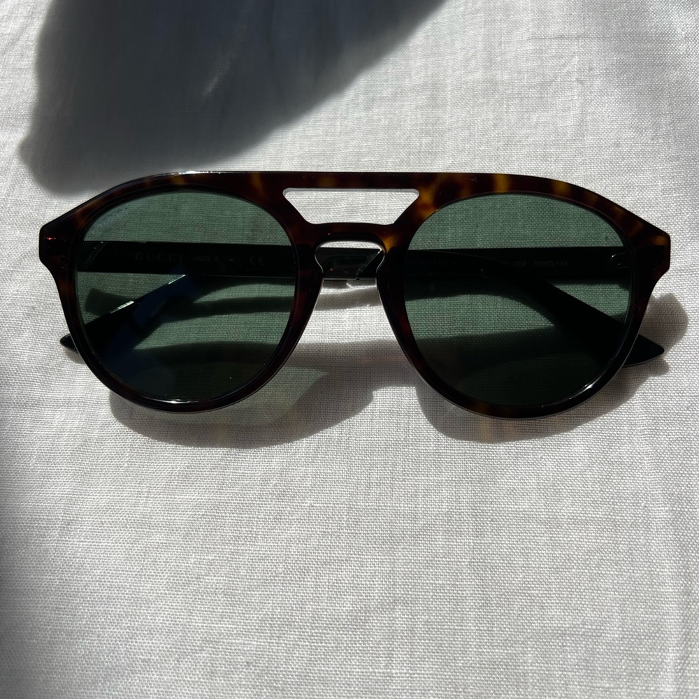 Gucci Brown Tortoise Sunglasses with Green Lenses
